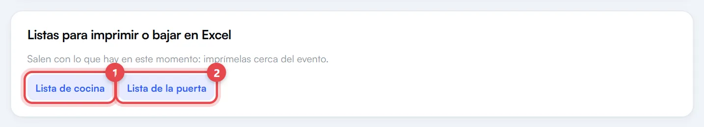 Listas del evento