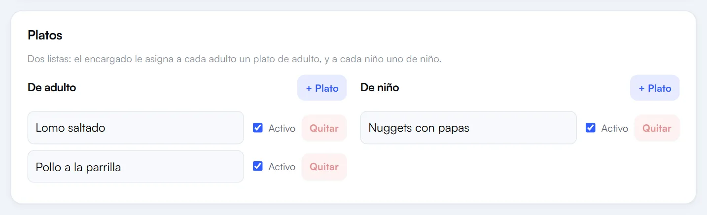 Platos sin precio