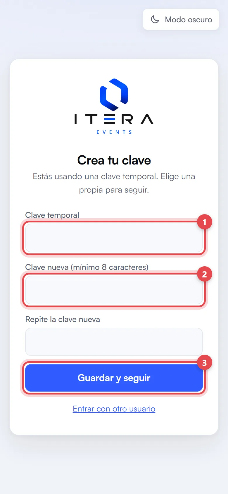 Pantalla para crear tu clave