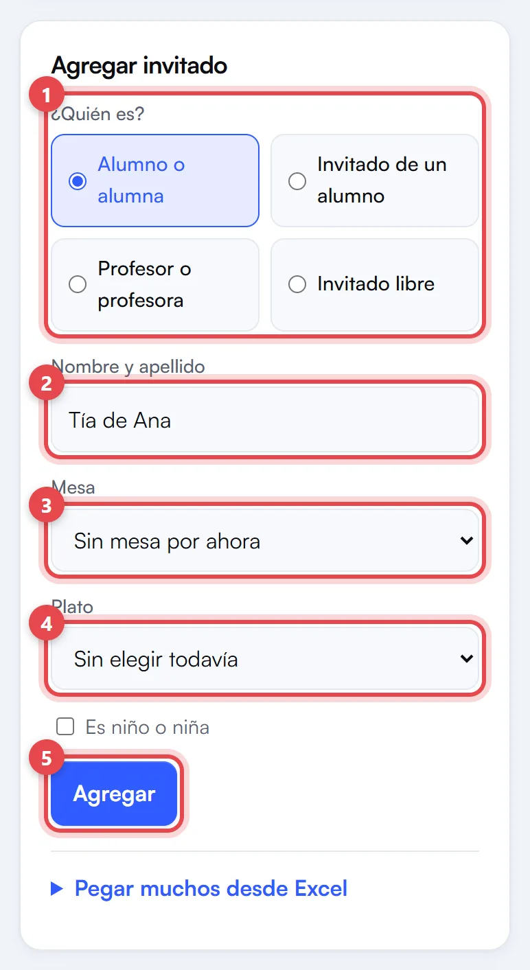 Formulario para agregar un invitado