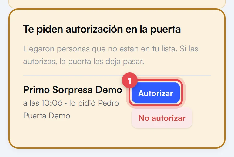 Aviso de autorización pedida por la puerta