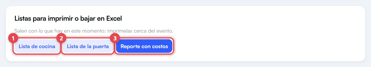 Listas del evento